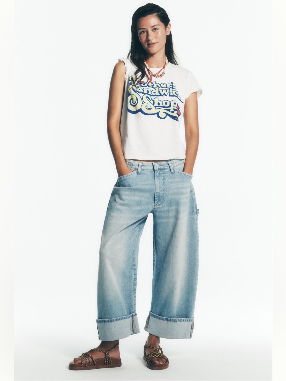 Anthropologie Pilcro Kayden High-Rise Carpenter Barrel Jeans in light peach wash - Picture 5 of 7